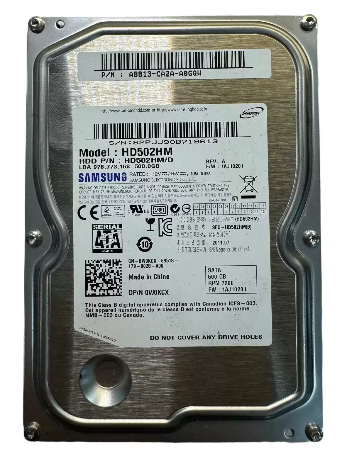 Dell W0KCX 500GB SATA 6Gb/s 7200RPM 3.5inch Internal Hard Drive