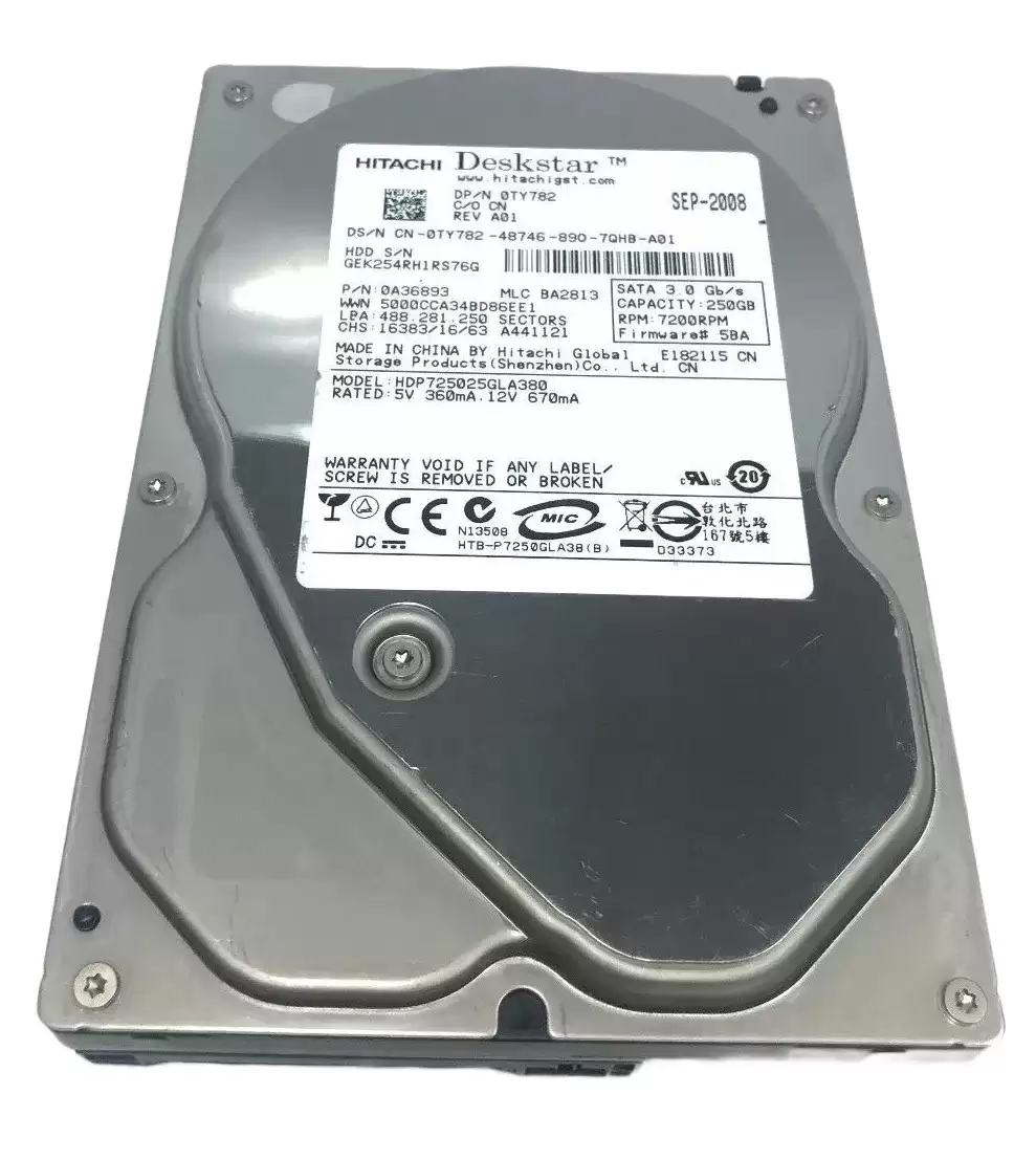 Dell TY782 250GB 7200RPM SATA 3.5inch Internal Hard Drive with Tray