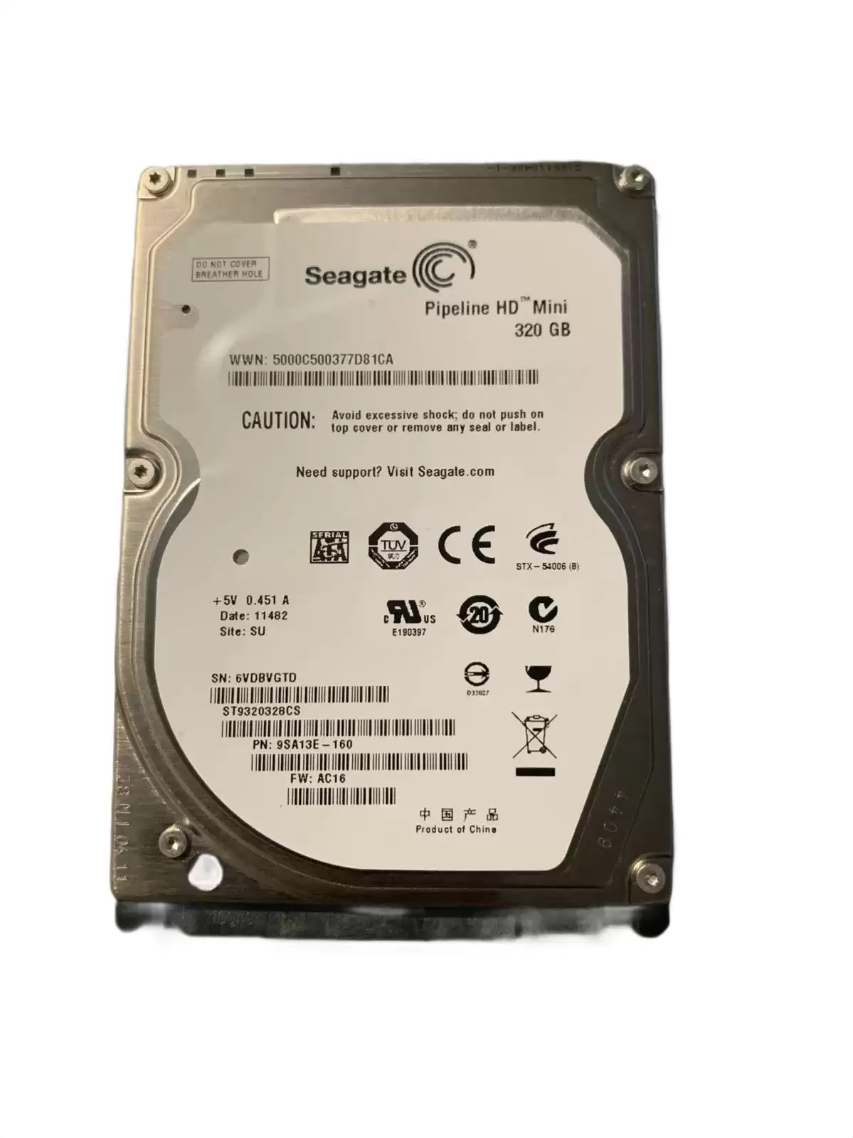 Seagate ST9320328CS Pipeline HD Mini 320GB SATA 3Gb/s 5400RPM 8MB Cache 2.5-inch Internal Hard Drive
