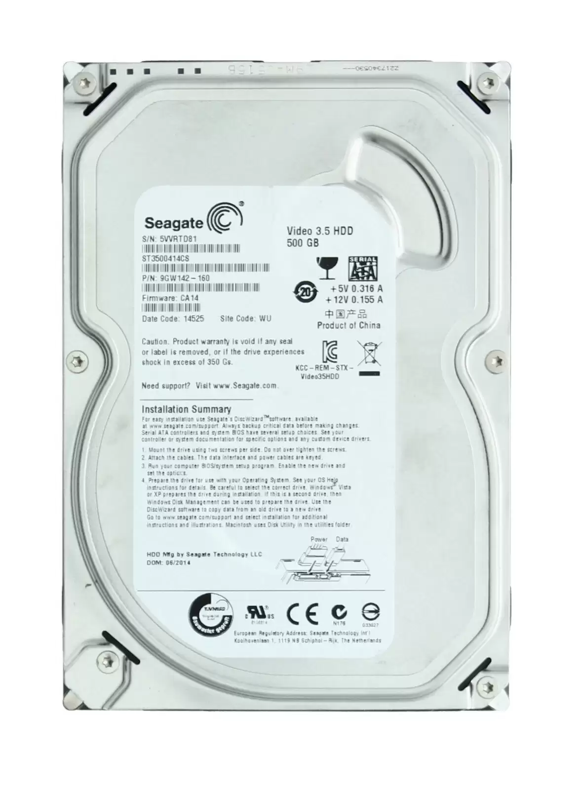 Seagate ST3500414CS Pipeline 500GB SATA 3Gb/s 5400RPM 16MB Cache 3.5-inch Internal Hard Drive