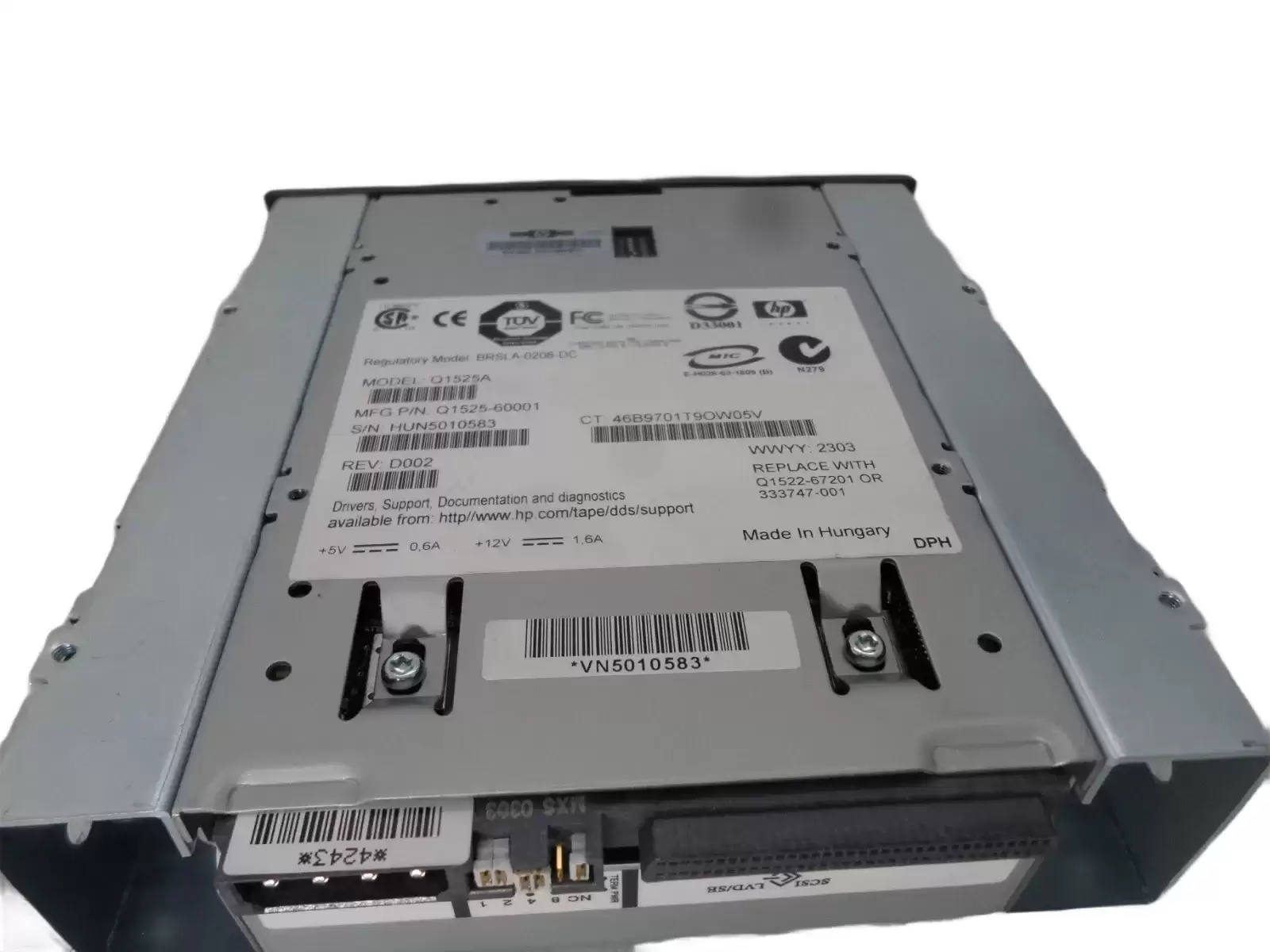 HPE Q1525-67201 StorageWorks 36GB (Native) / 72GB (Compressed) DAT DDS-5 SCSI LVD Internal Tape Drive