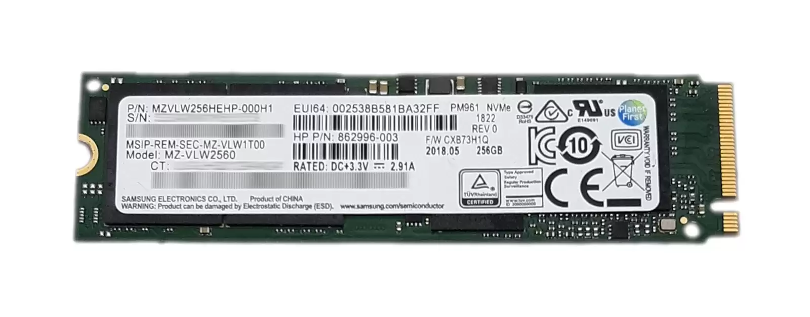 Samsung PM961 512GB PCI-Express 3.0 x4 3D NAND TLC M.2 2280 Solid State Drive