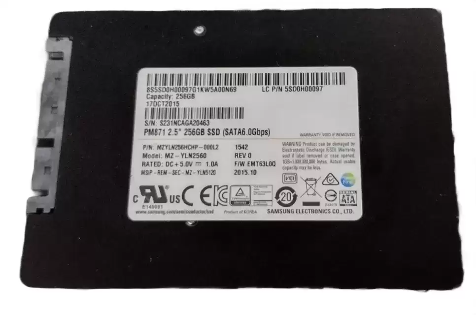 Samsung MZ-YLN2560 PM871 Series 256GB SATA 6Gb/s Mainstream Endurance TLC AES-256 2.5-inch Solid State Drive