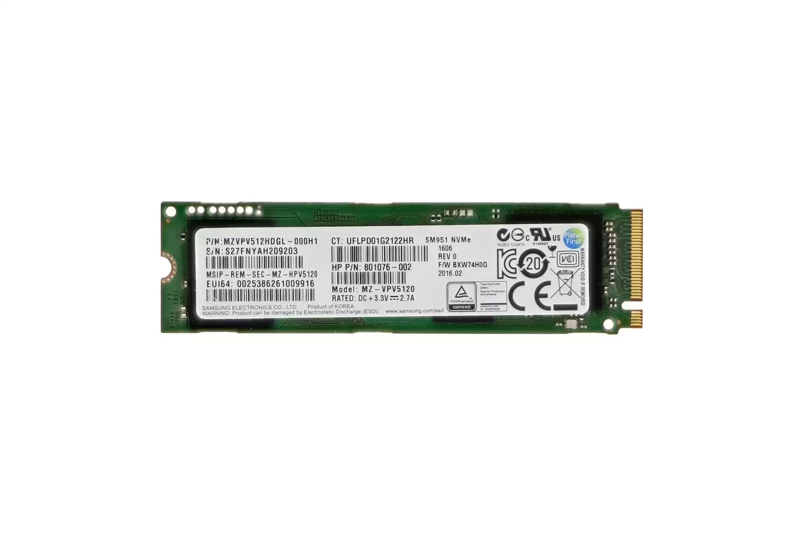 Samsung MZ-VPV5120 SM951 Series 512GB PCI-Express 3.0 x4 NVME MLC M.2 2280 Solid State Drive