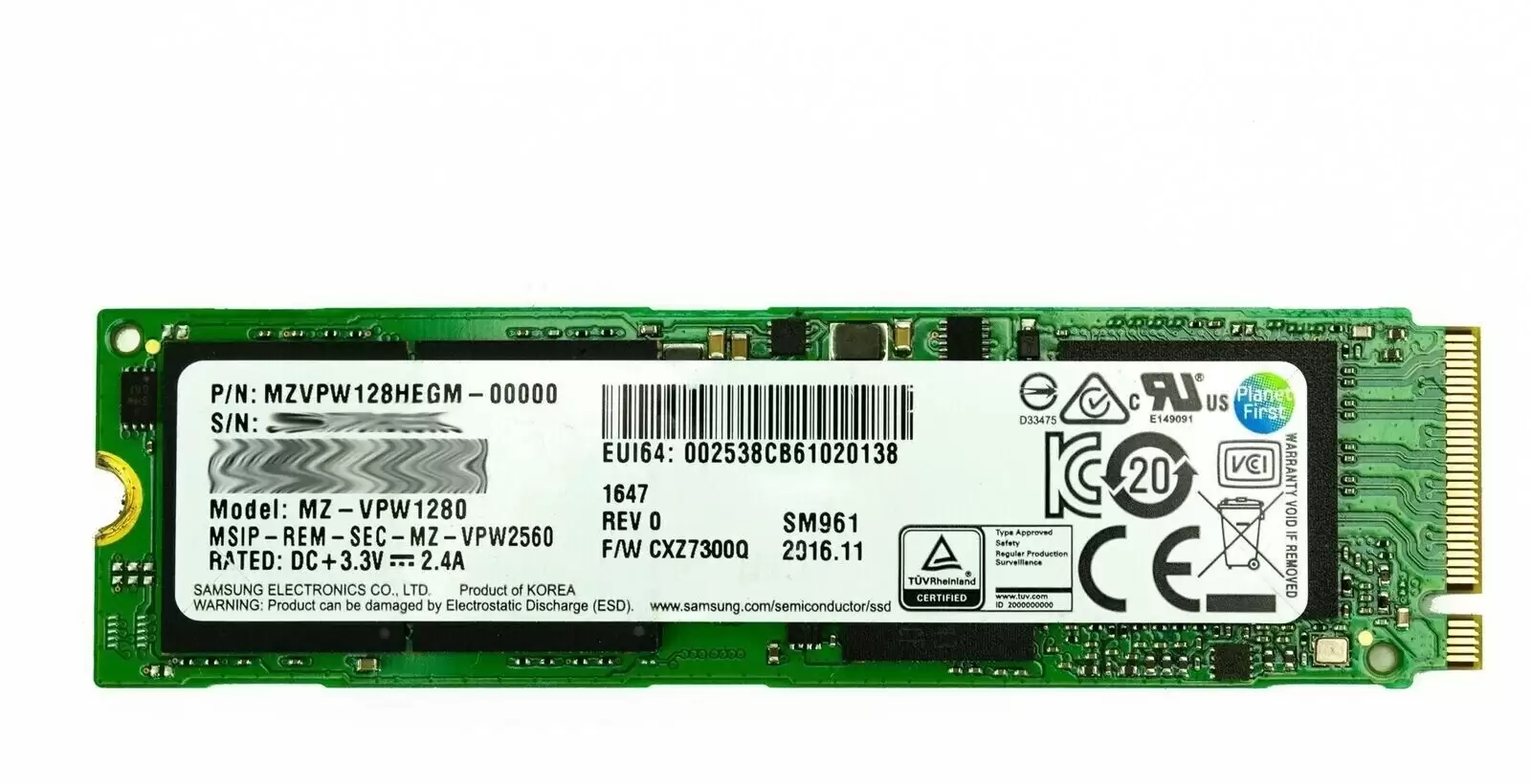 Samsung MZ-VPV1280 SM951 Series 128GB PCI-Express 3.0 x4 NVME MLC M.2 2280 Solid State Drive