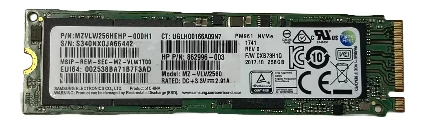 Samsung MZ-VLW1T00 PM961 Series 1TB PCI-Express 3.0 x4 NVME TLC M.2 2280 Solid State Drive