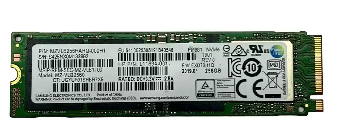 Samsung MZ-VLB2560 PM981 Series 256GB PCI-Express 3.0 x4 MLC AES-256 TCG Opal 2.0 M.2 2280 Solid State Drive