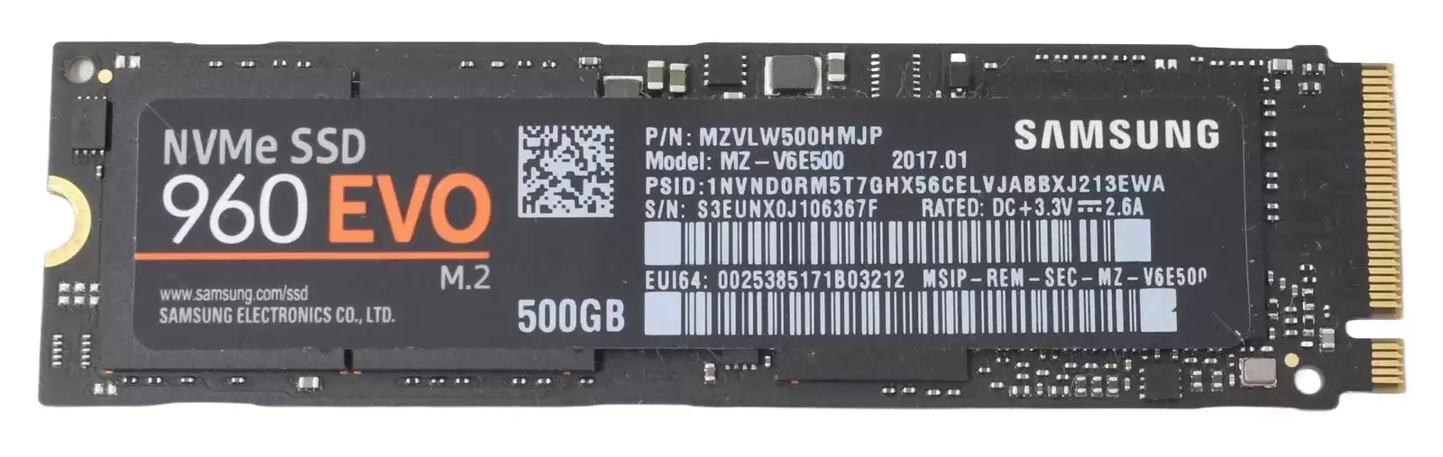 Samsung MZ-V6E500 960 EVO 500GB PCI-Express 3.0 x4 NVME TLC AES-256 TCG Opal 2.0 M.2 2280 Solid State Drive