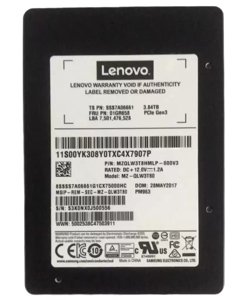 Samsung MZ-QLW3T80 PM963 Series 3.84TB PCI-Express 3.0 x4 NVME MLC AES-256 PLP U.2 Solid State Drive