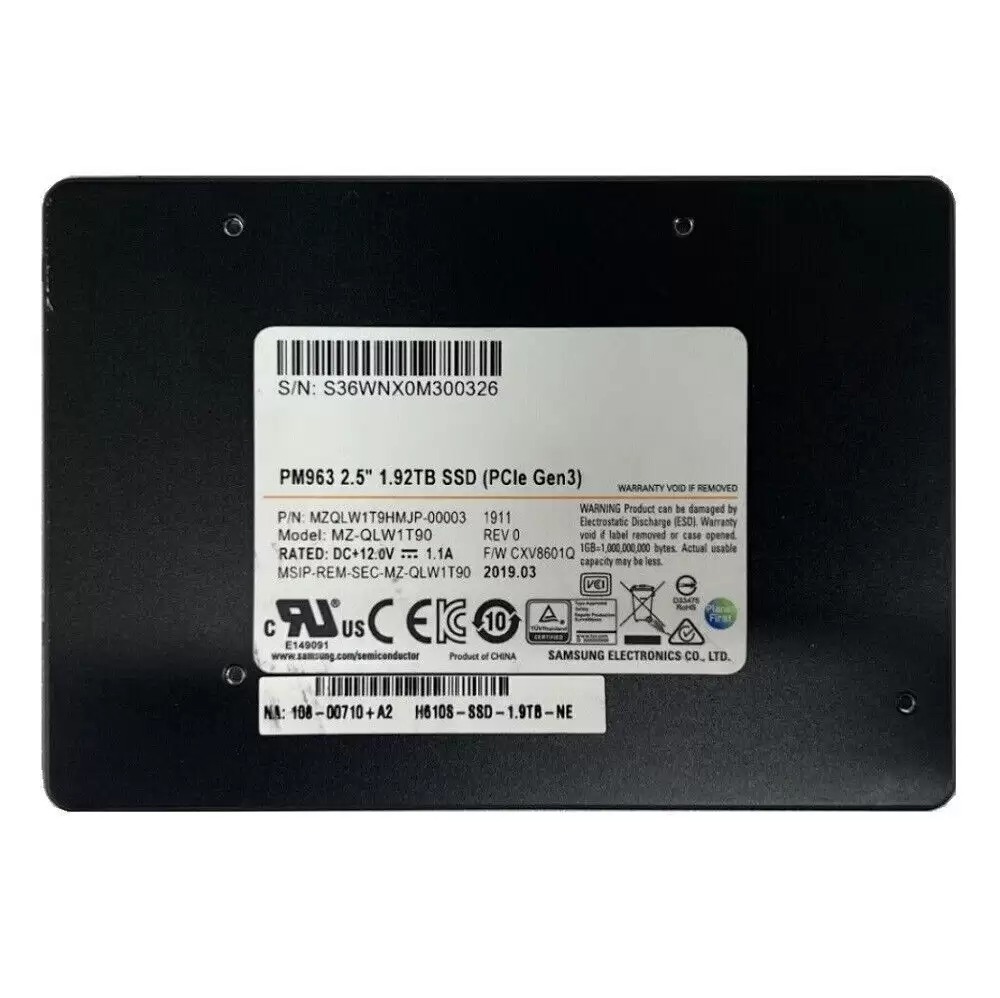 Samsung MZQLW1T9HMJP PM963 Series 1.92TB PCI-Express 3.0 x4 NVME MLC AES-256 PLP U.2 Solid State Drive