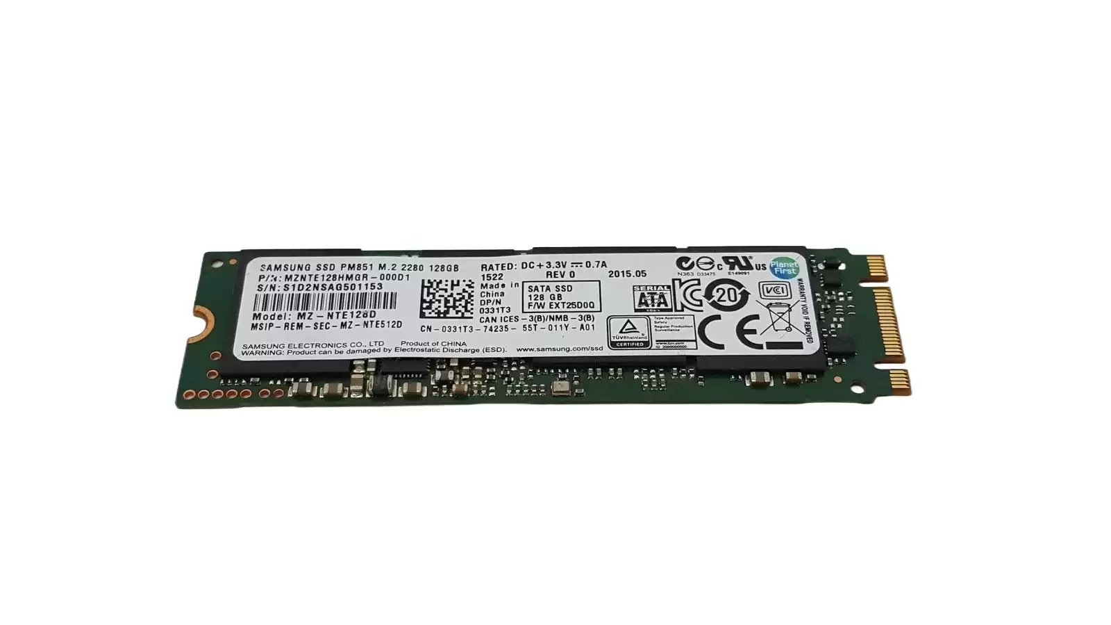 Samsung MZ-NTE128D PM851 Series 128GB SATA 6Gb/s TLC AES-256 M.2 2280 Solid State Drive