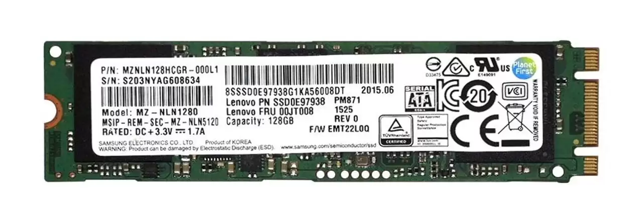 Samsung MZNLN128HCGR PM871 Series 128GB SATA 6Gb/s Mainstream Endurance TLC AES-256 M.2 2280 Solid State Drive