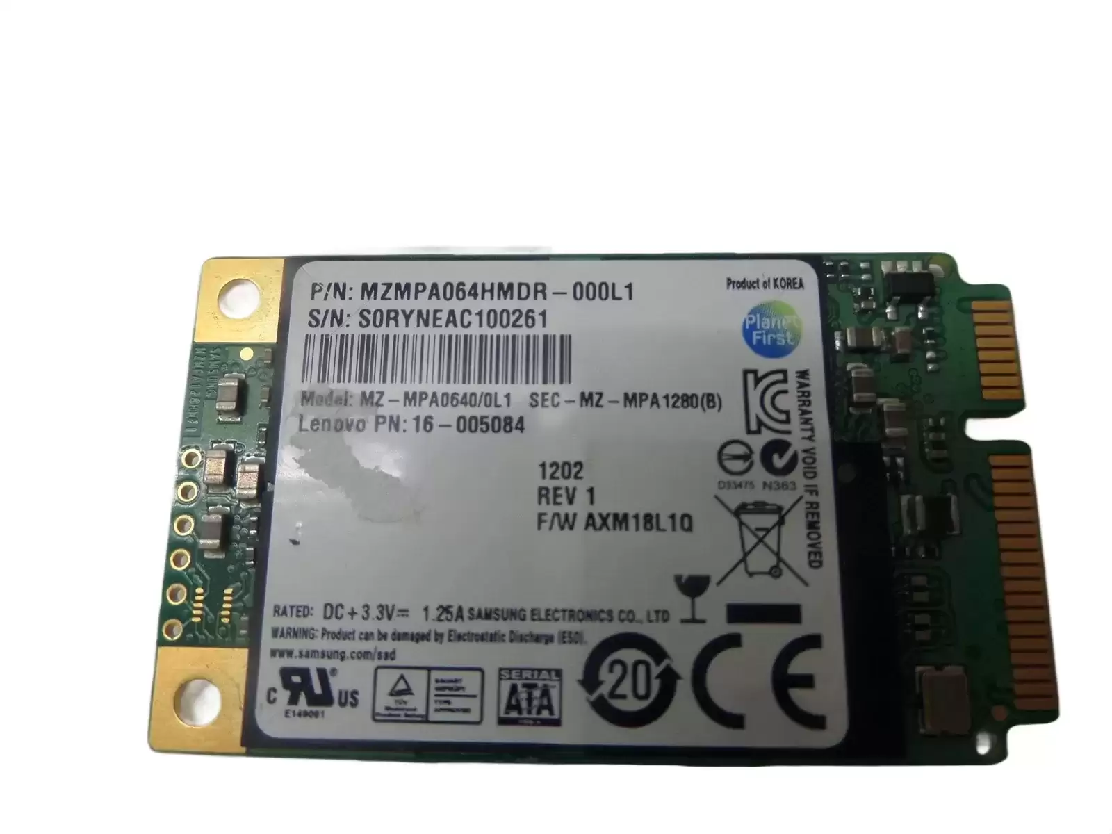 Samsung MZ-MPA0640/0L1 PM810 Series 64GB SATA 3Gb/s MLC M.2 Solid State Drive