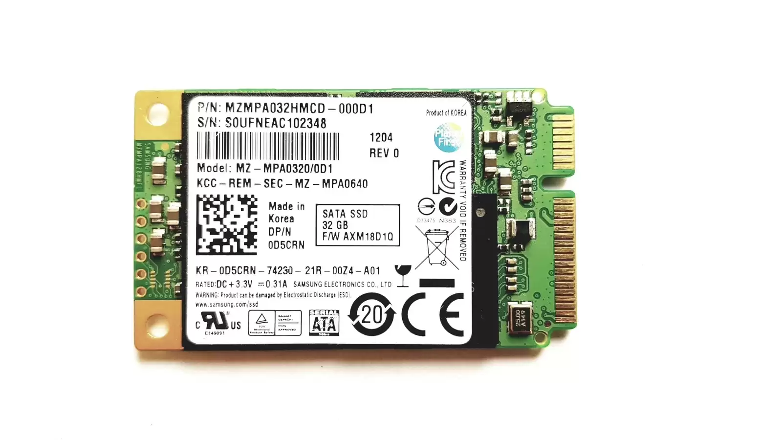 Samsung MZ-MPA0320 PM810 Series 32GB SATA 3Gb/s MLC M.2 Solid State Drive