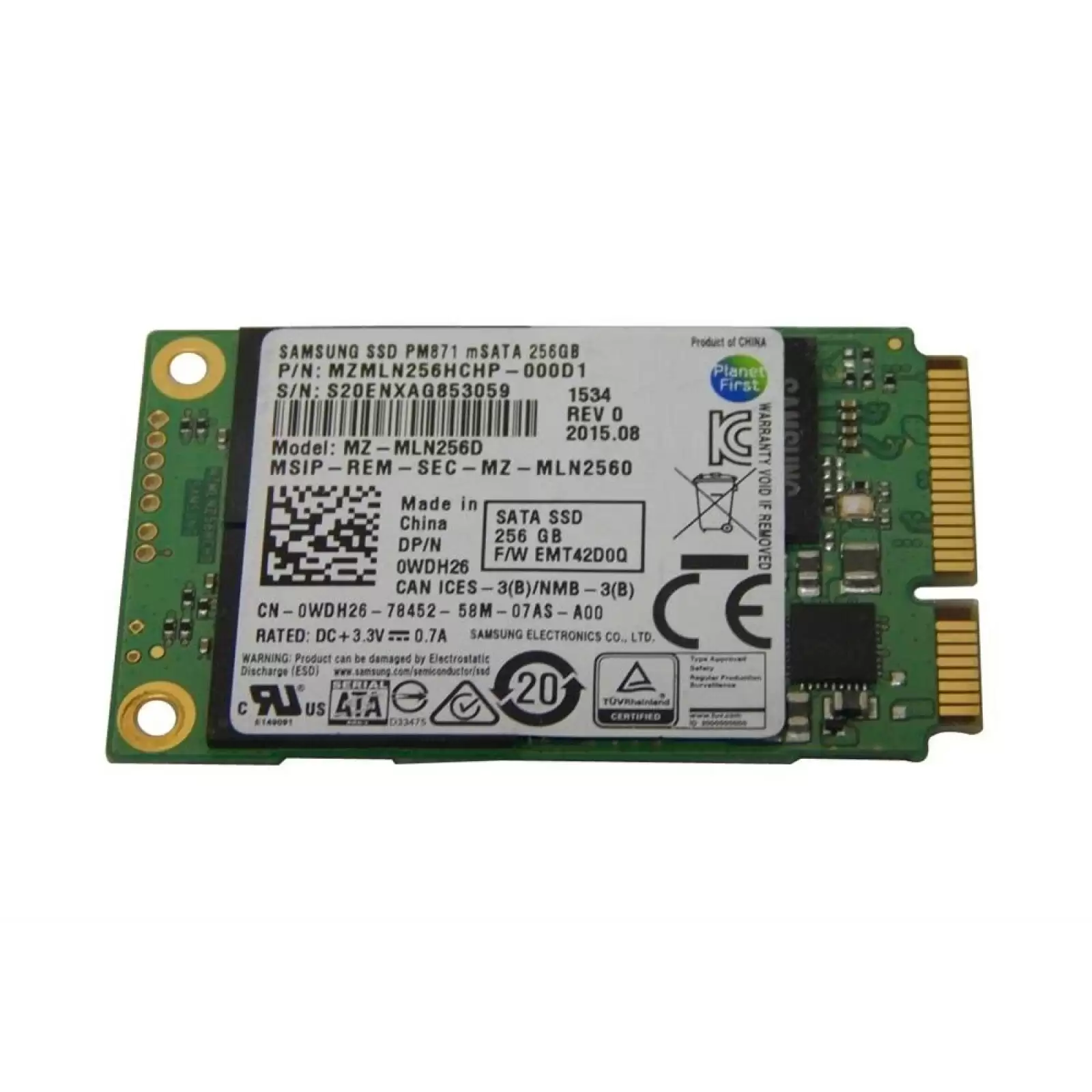 Samsung MZMLN256HCHP-000D1 PM871 Series 256GB SATA 6Gb/s TLC AES-256 M.2 Solid State Drive