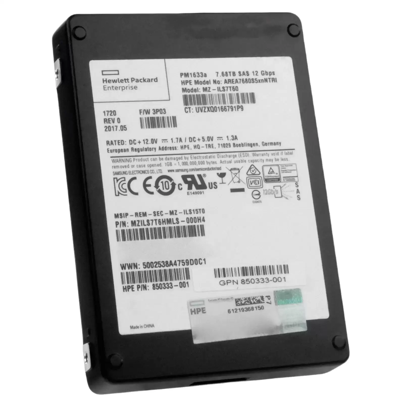 Samsung MZILS7T6HMLS PM1633a Series 7.68TB SAS 12Gb/s TLC 2.5-inch Solid State Drive