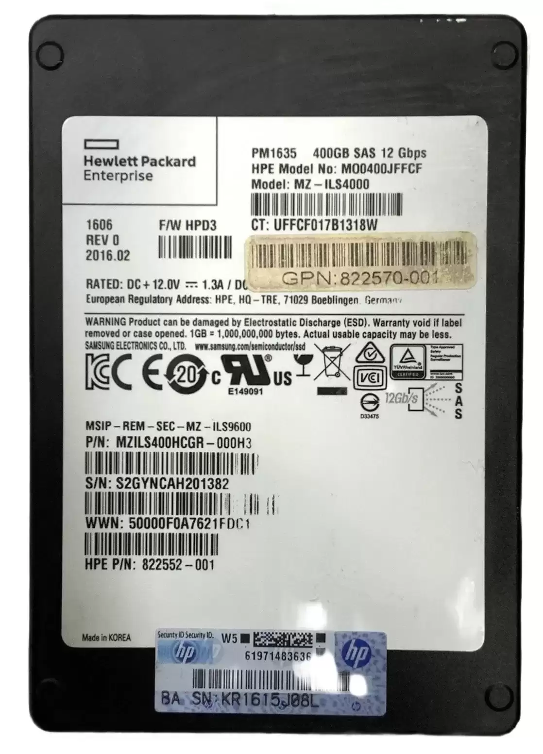 Samsung MZILS400HCGR PM1635 Enterprise 400GB SAS 12Gb/s MLC 2.5-inch Solid State Drive