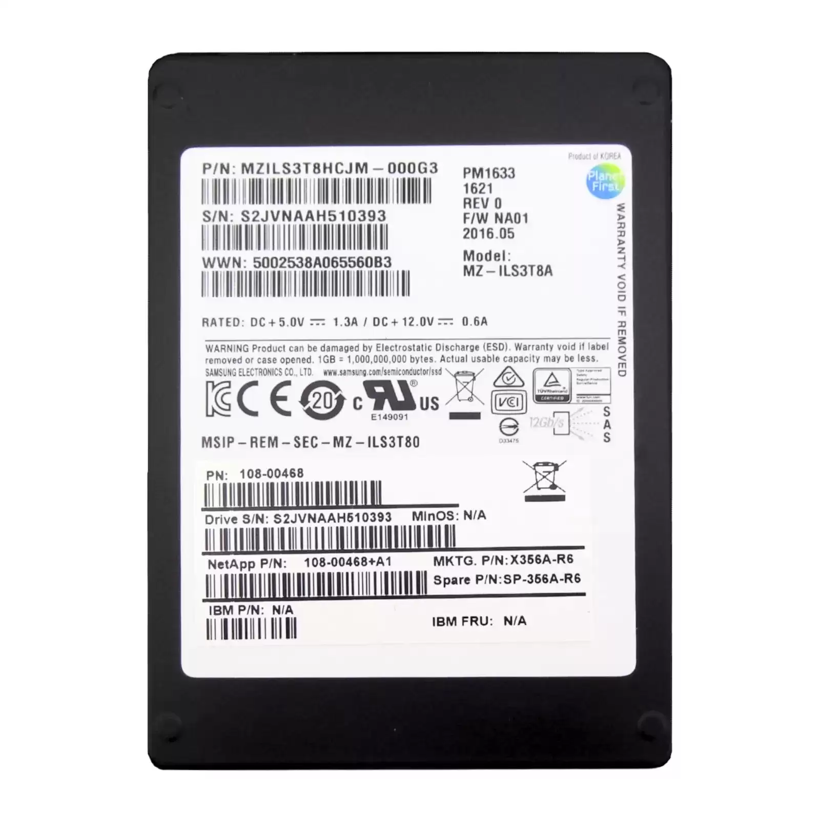 Samsung MZ-ILS3T8A PM1633 Series 3.8TB SAS 12Gb/s TLC PLP 2.5-inch Solid State Drive