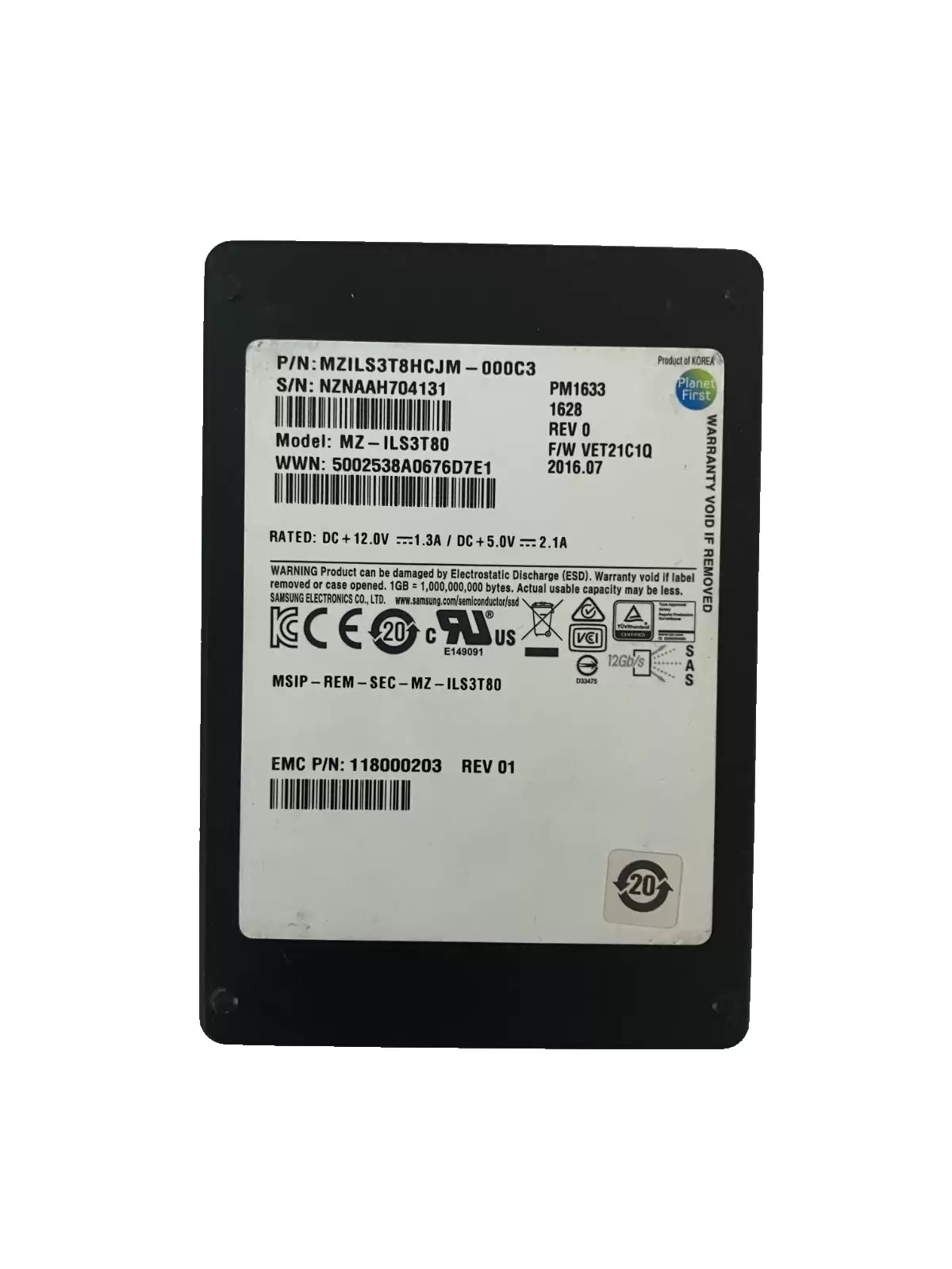 Samsung MZ-ILS3T80 PM1633 3.84TB SAS 12Gb/s 3D NAND TLC PLP 2.5-inch Solid State Drive