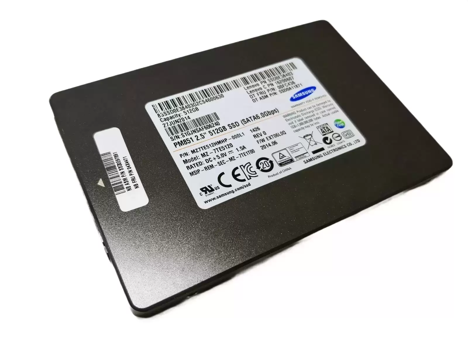 Samsung MZ7TE512HMHP-000L1 PM851 Series 512GB SATA 6Gb/s TLC AES-256 2.5-inch Solid State Drive
