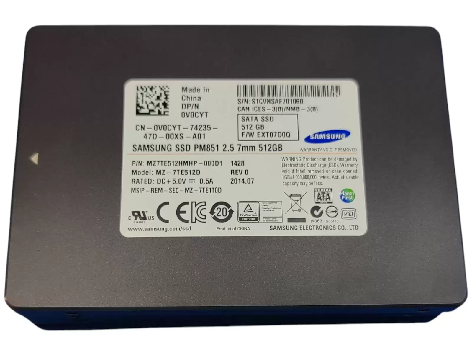 Samsung MZ7TE512HMHP PM851 Series 512GB SATA 6Gb/s TLC AES-256 2.5-inch Solid State Drive