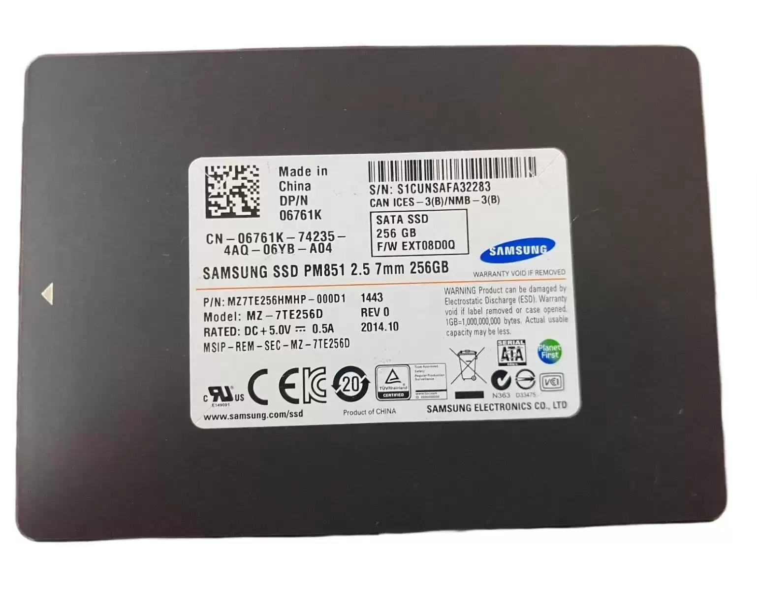 Samsung MZ7TE256HMHP-000 PM851 Series 256GB SATA 6Gb/s TLC AES-256 2.5-inch Solid State Drive