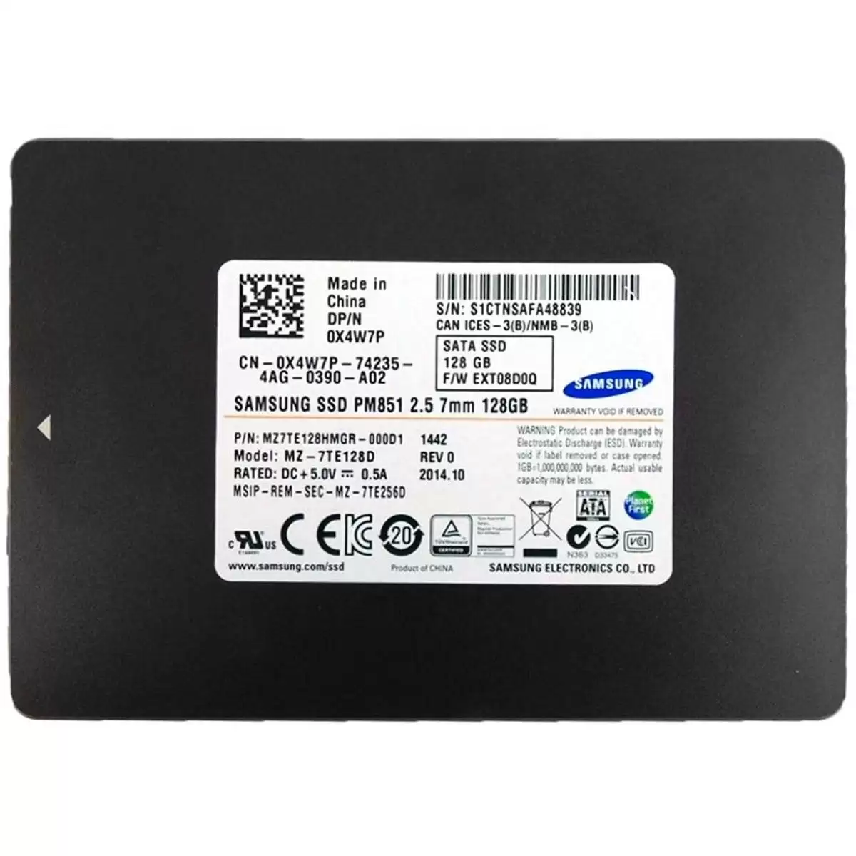 Samsung MZ7TE128HMGR PM851 Series 128GB SATA 6Gb/s TLC AES-256 2.5-inch Solid State Drive
