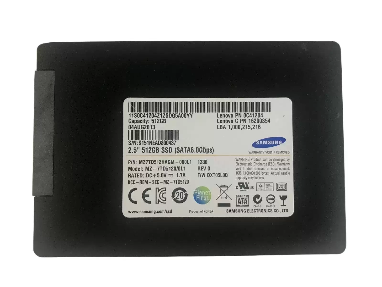 Samsung MZ7TD512HAGM-000L1 PM841 Series 512GB SATA 6Gb/s TLC AES-256 2.5-inch Solid State Drive