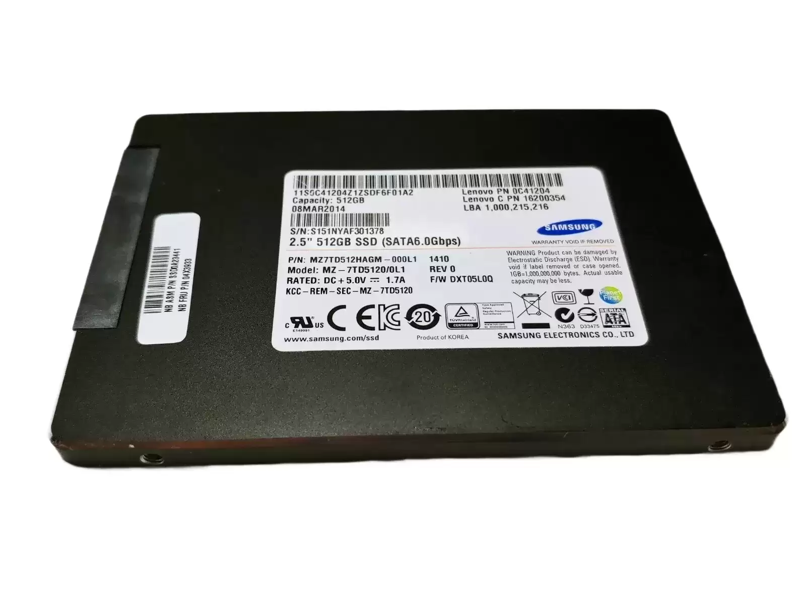 Samsung MZ-7TD5120/0L1 PM841 Series 512GB SATA 6Gb/s TLC AES-256 2.5-inch Solid State Drive