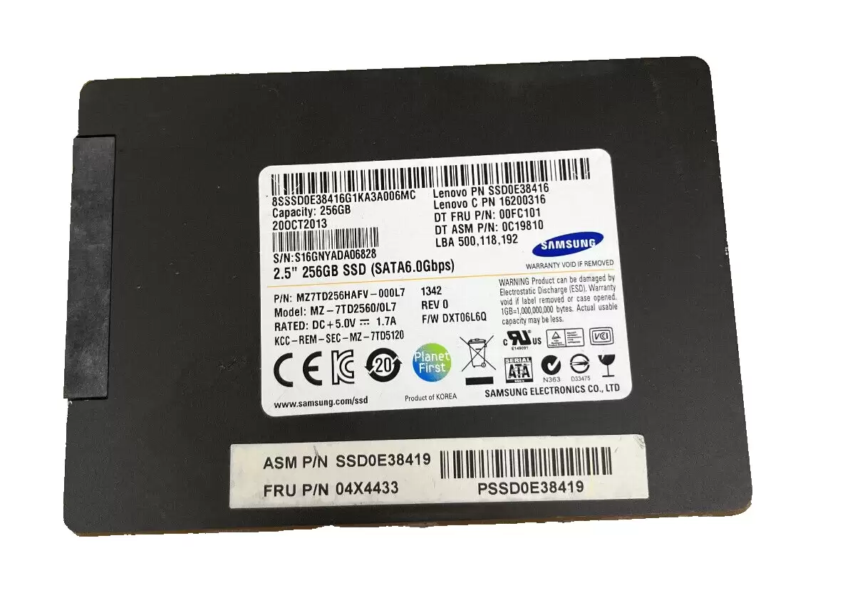 Samsung MZ7TD256HAFV-000L7 PM841 Series 256GB SATA 6Gb/s TLC AES-256 TCG Opal 2.0 2.5-inch Solid State Drive
