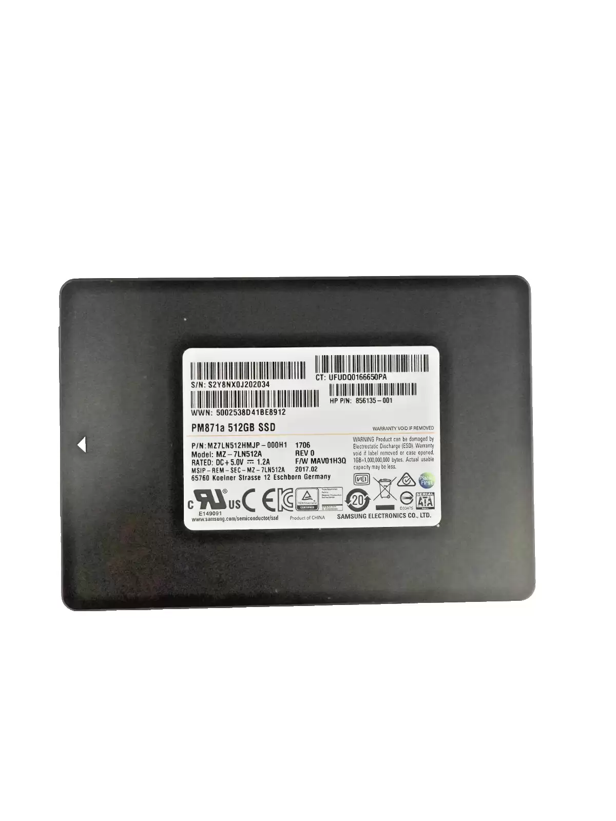 Samsung MZ7LN512HMJP PM871a Series 512GB SATA 6Gb/s TLC 2.5-inch Solid State Drive