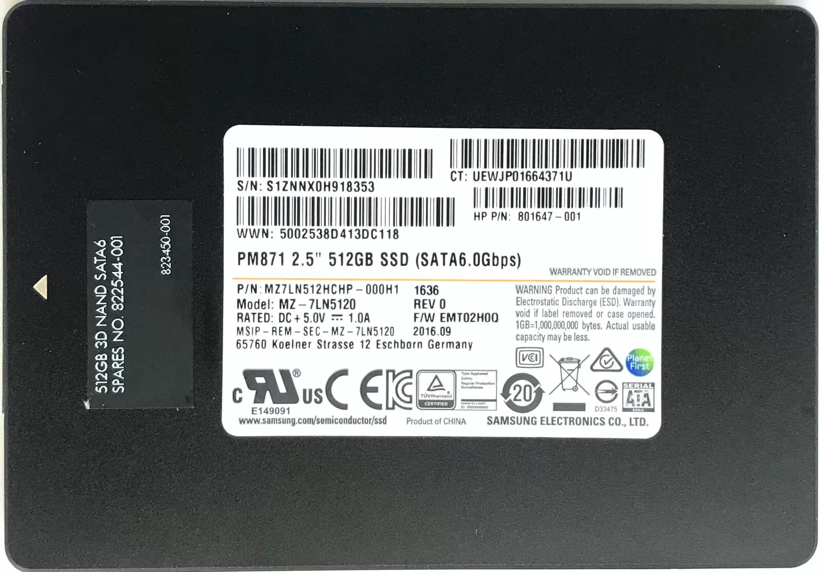 Samsung MZ7LN512HCHP PM871 Series 512GB SATA 6Gb/s Mainstream Endurance TLC AES-256 2.5-inch Solid State Drive