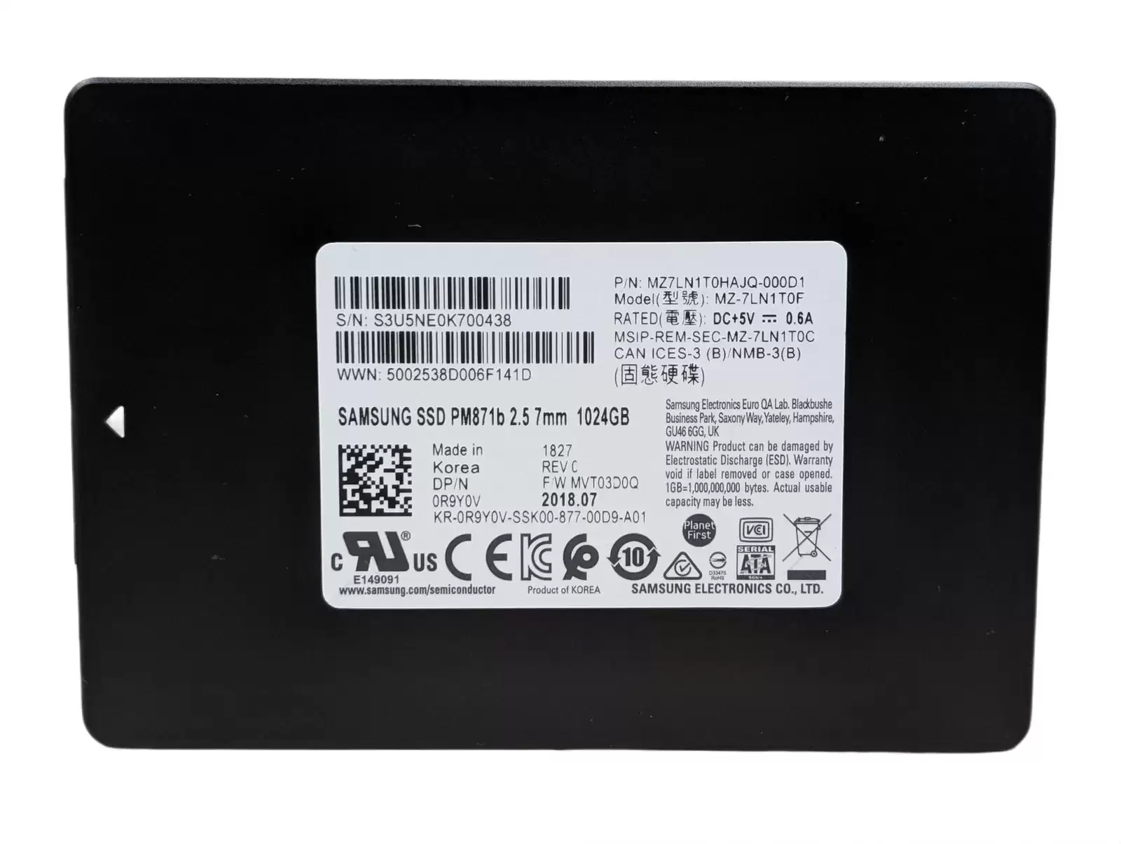Samsung MZ7LN1T0HAJQ-000D1 PM871b Series 1TB SATA 6Gb/s TLC 2.5-inch Solid State Drive