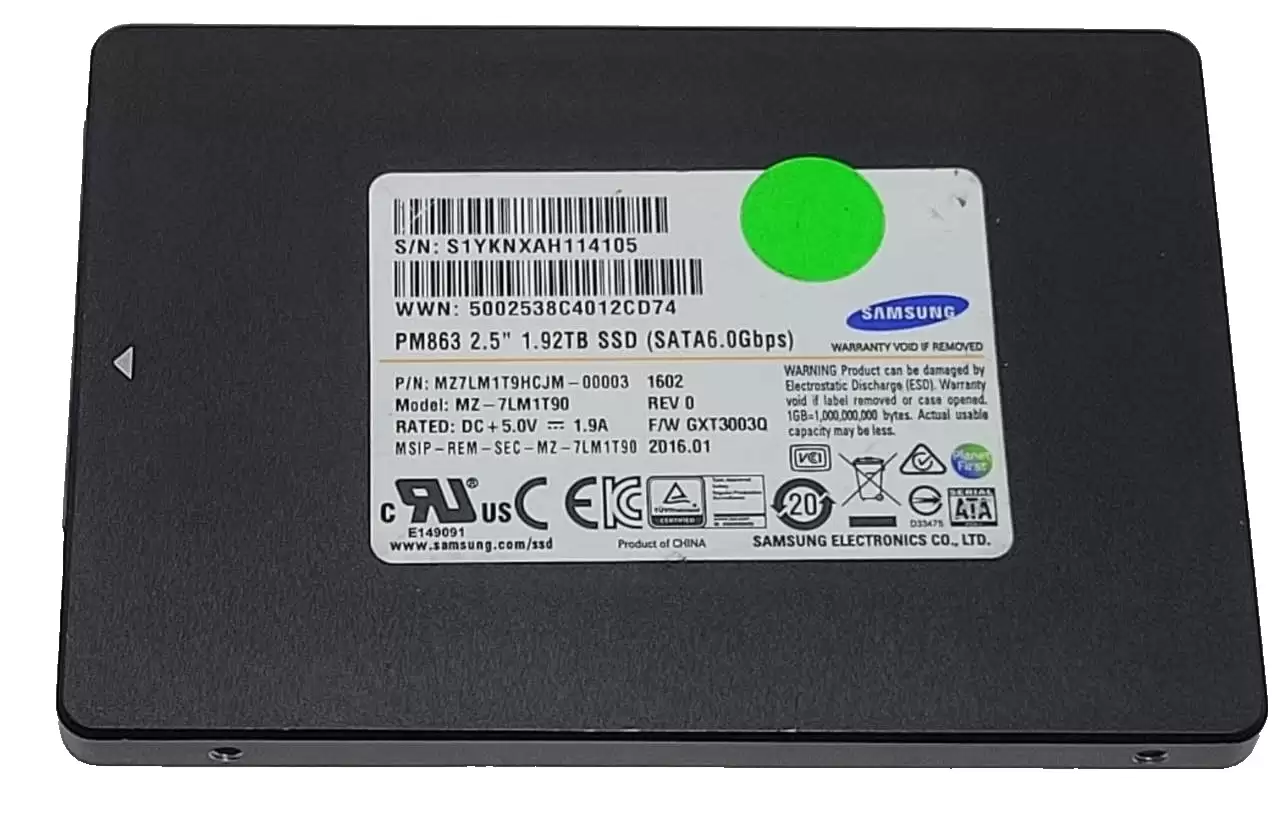 Samsung MZ7LM1T9HCJM PM863 Series 1.92TB SATA 6Gb/s Read Intensive TLC AES-256 PLP 2.5-inch Solid State Drive