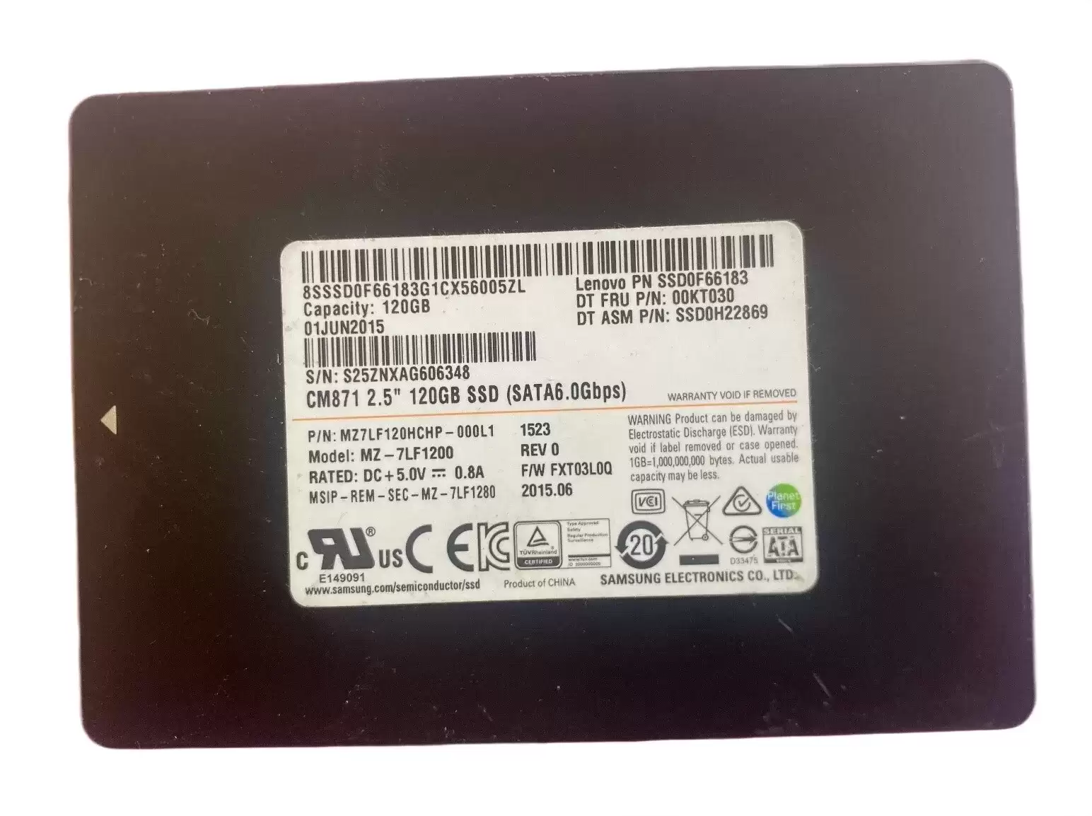 Samsung MZ7LF120HCHP-000L CM871 Series 120GB SATA 6Gb/s TLC 2.5-inch Solid State Drive