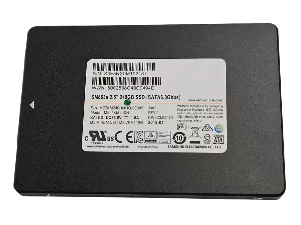 Samsung MZ7KM240HMHQ SM863a Series 240GB SATA 6Gb/s MLC AES-256 PLP 2.5-inch Solid State Drive