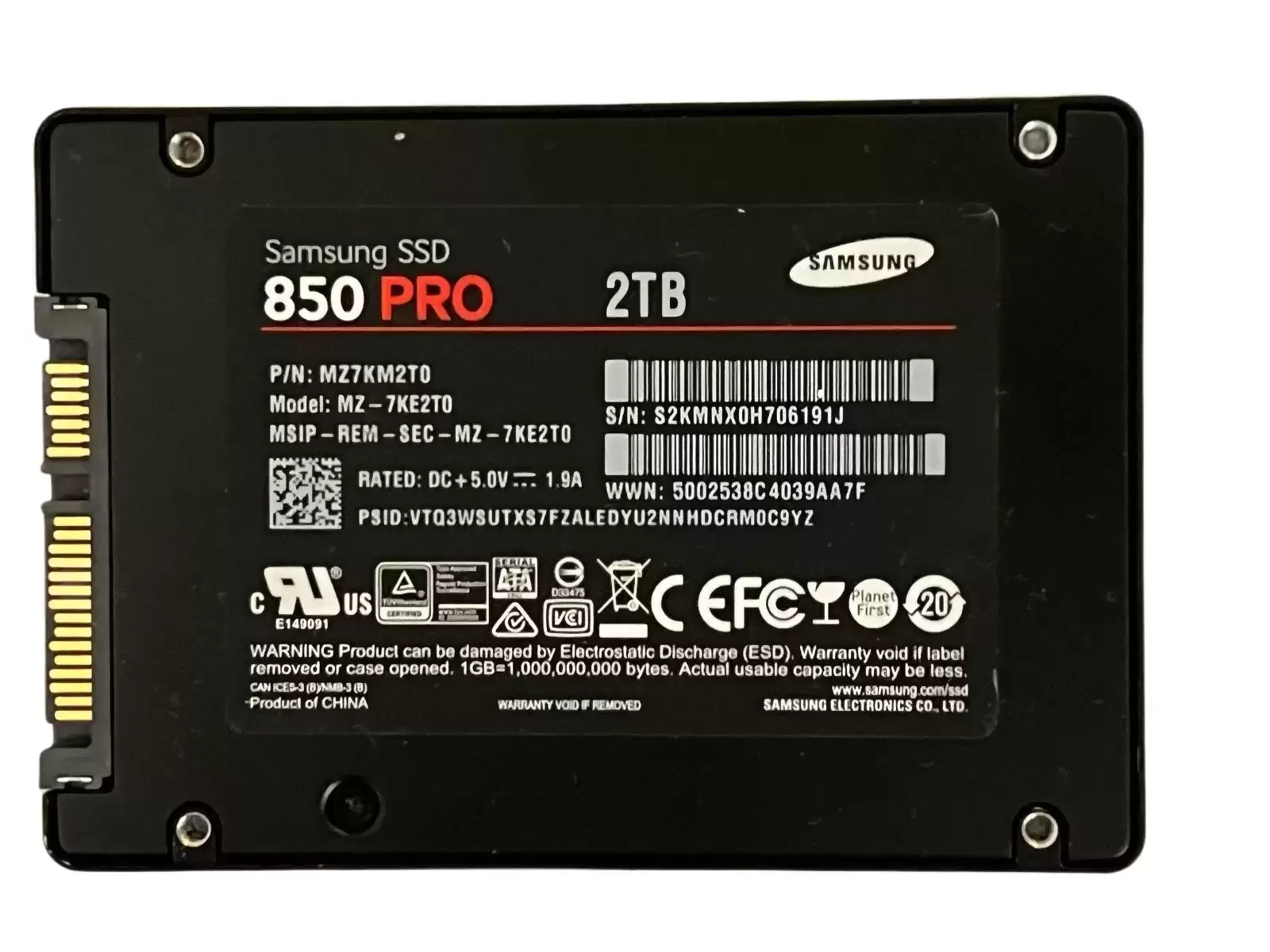 Samsung MZ-7KE2T0 850 Pro 2TB SATA 6Gb/s 3D NAND MLC AES-256 TCG Opal 2.0 2.5-inch Solid State Drive