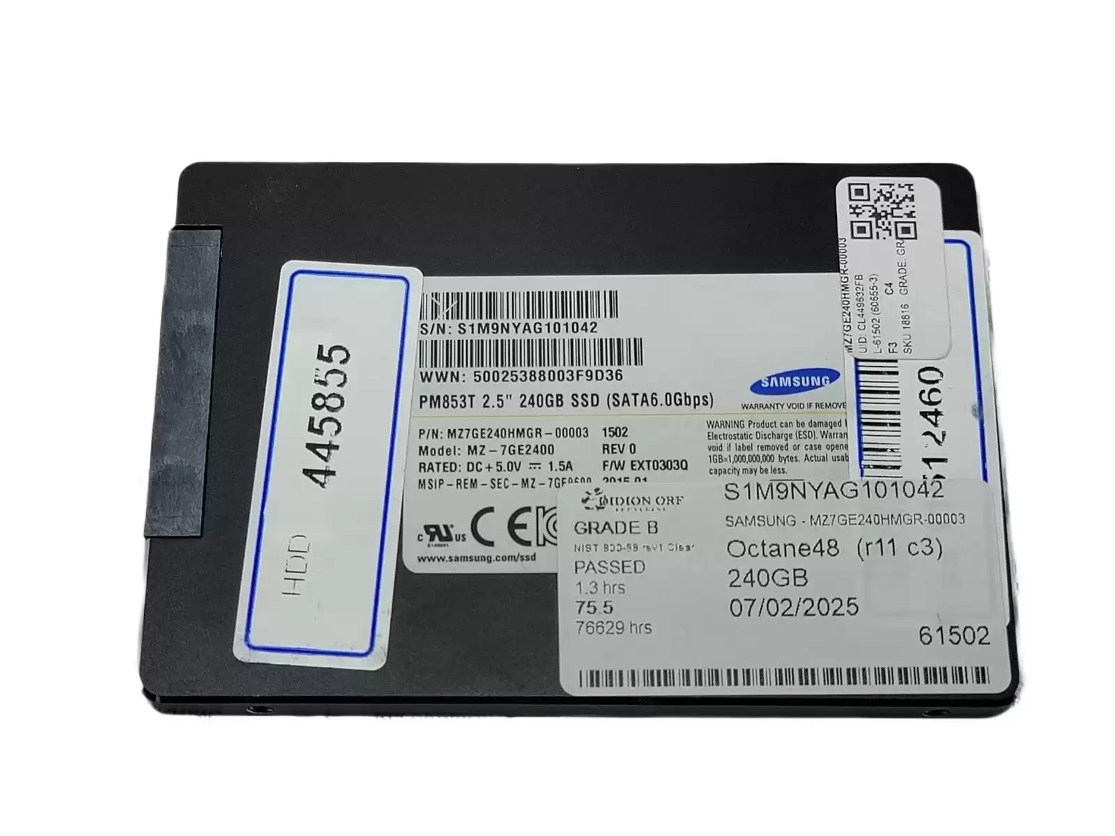 Samsung MZ7GE240HMGR-00003 PM853T 240GB SATA 6Gb/s TLC PLP 2.5-inch Solid State Drive
