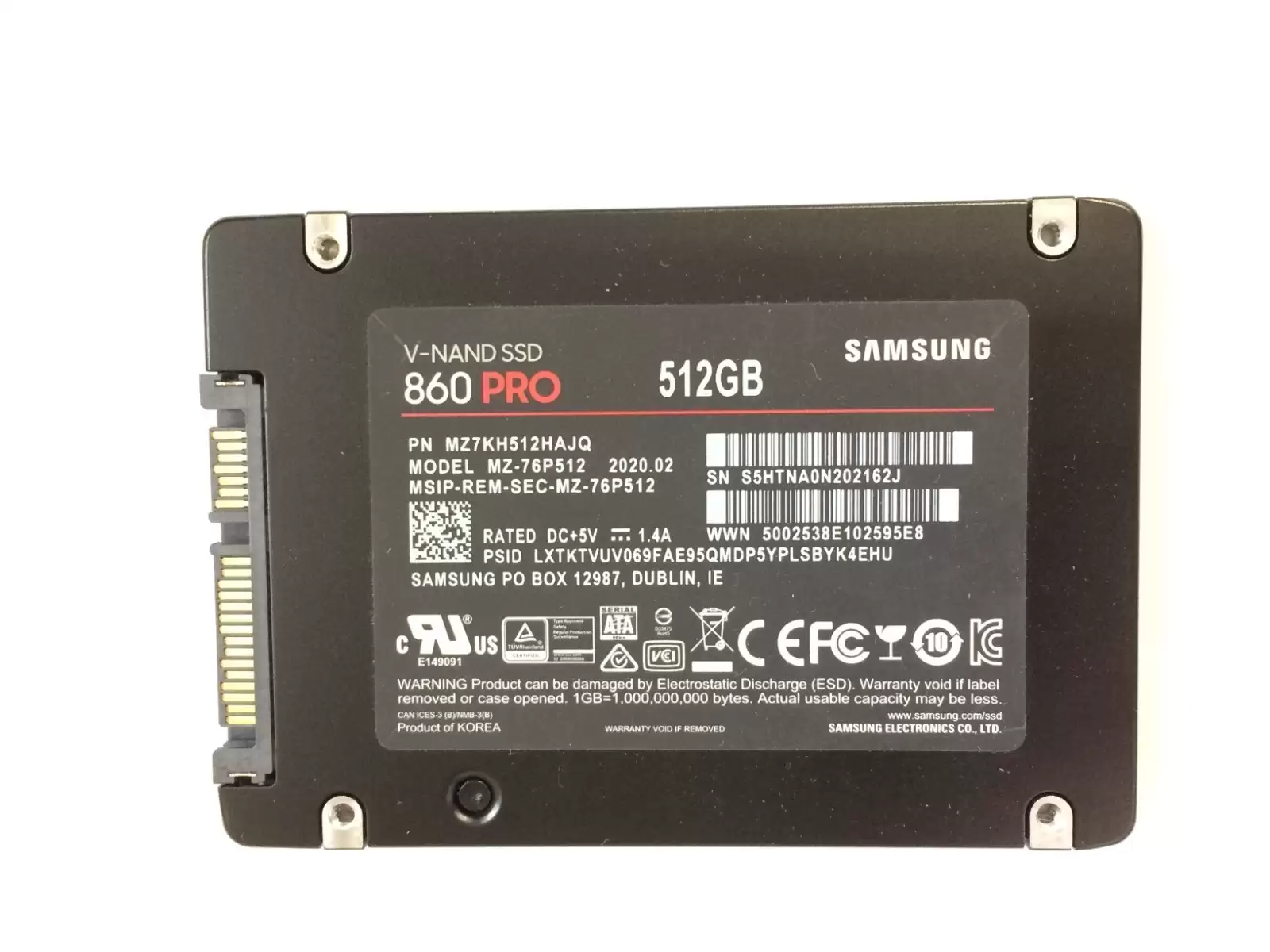 Samsung MZ-76P512 860 Pro 512GB SATA 6Gb/s 3D NAND MLC AES-256 TCG Opal 2.0 2.5-inch Solid State Drive