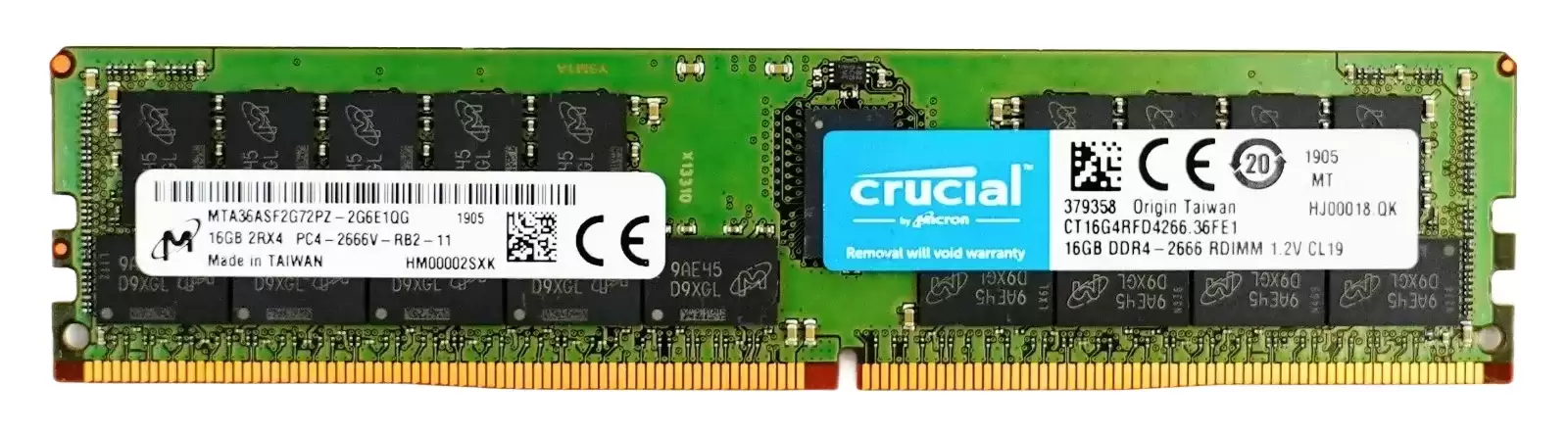 Micron MTA36ASF2G72PZ-2G6 16GB 2666MHz DDR4 PC4-21300 ECC Registered CL19 288-Pin DIMM 1.2V Dual Rank x4 Memory Module