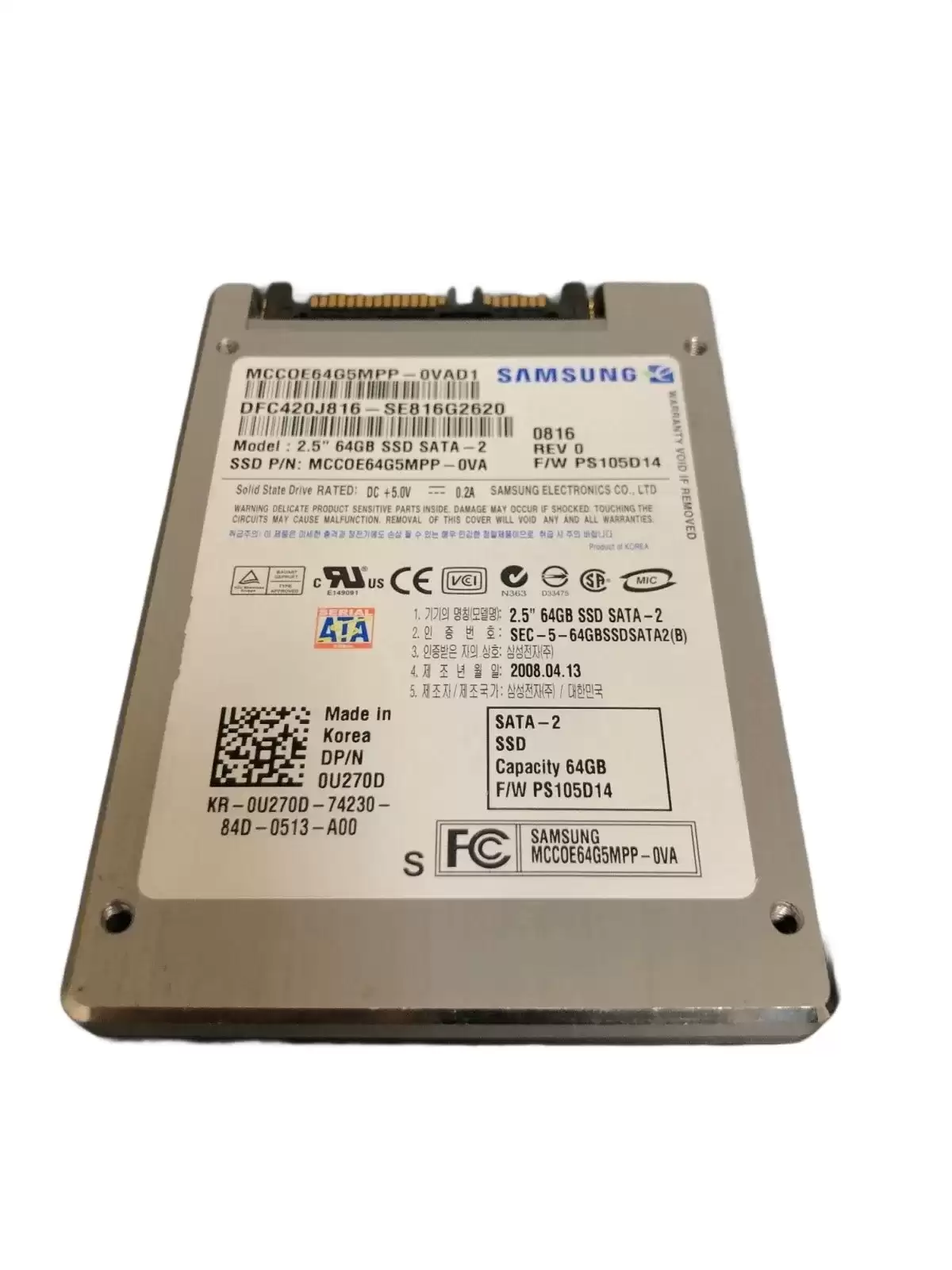 Samsung MCC0E64G5MPP-0VA PS410 Series 64GB SATA 3Gb/s 2.5-inch Solid State Drive