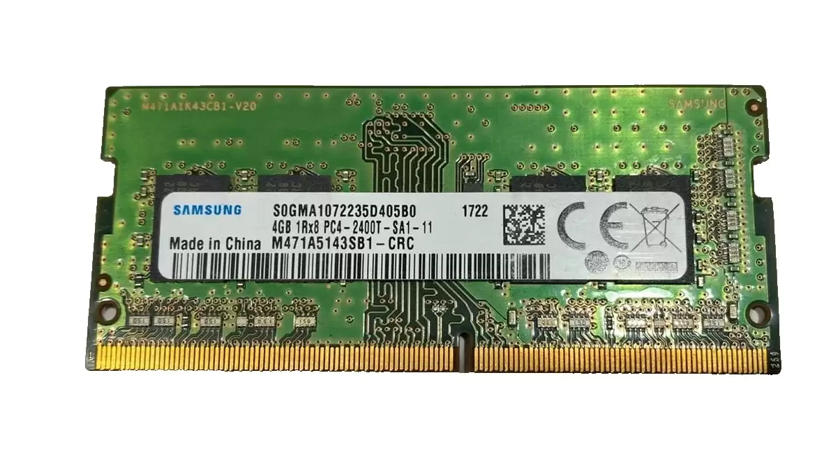 Samsung M471A5143SB1-CRC 4GB 2400MHz DDR4 PC4-19200 ECC Unbuffered CL17 260-Pin SoDimm 1.2V Single Rank Memory Module
