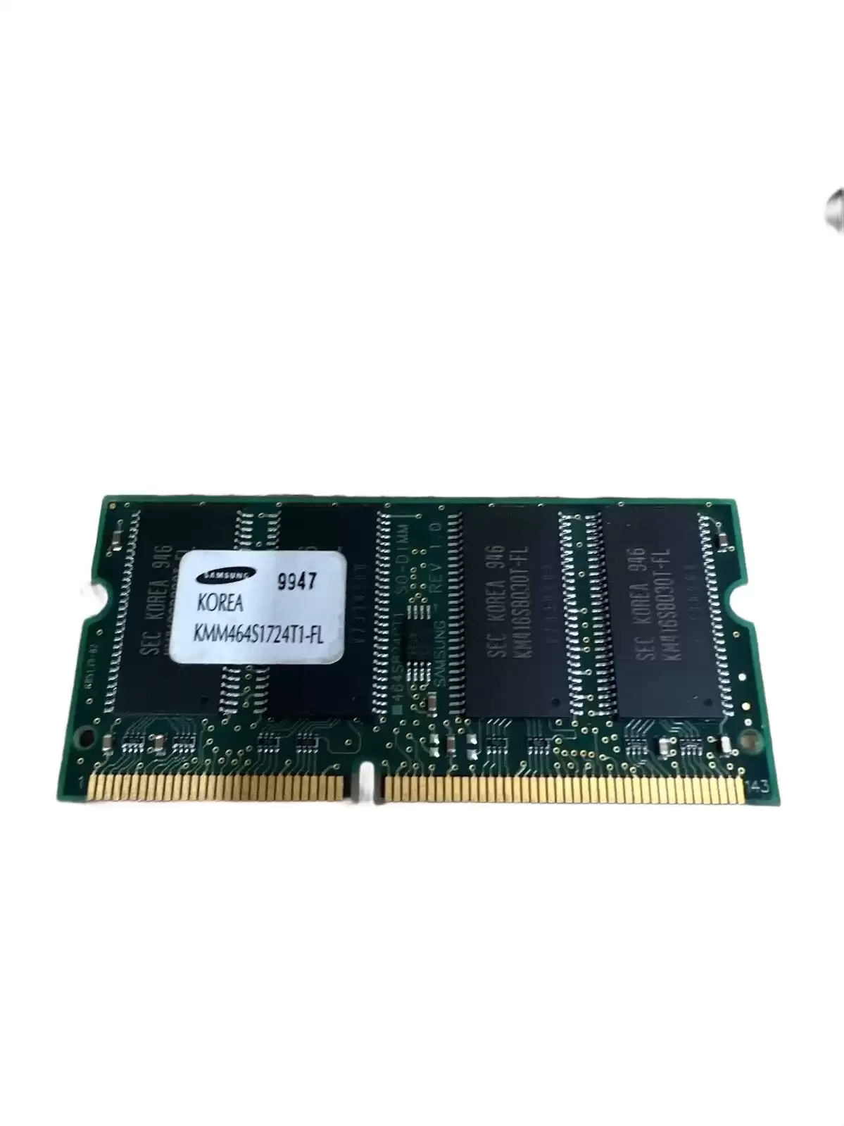Samsung KMM464S1724T1-FL 128MB 100MHz DDR PC-100 ECC Unbuffered CL2 144-Pin SoDimm 3.3V Dual Rank X8 Memory Module