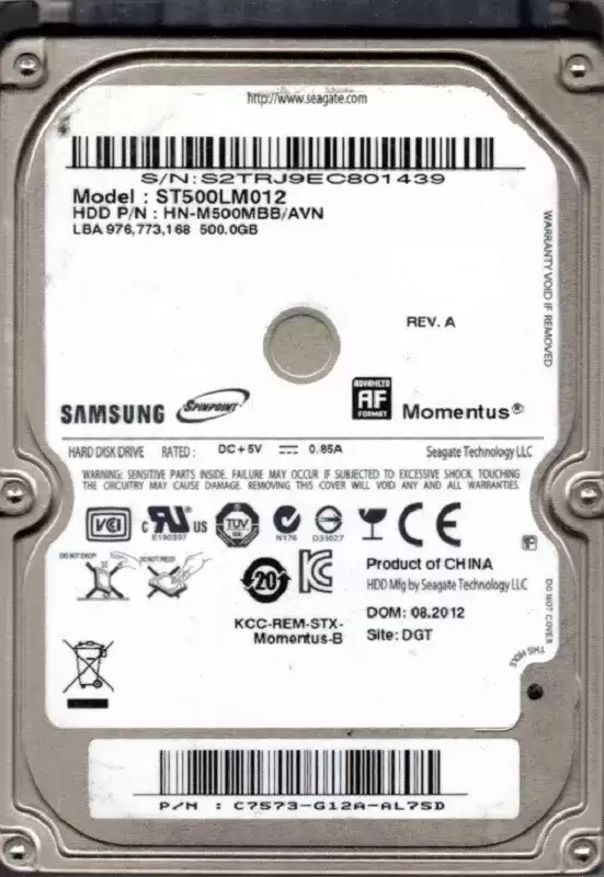 Samsung HN-M500MBB/AVN Spinpoint M8 500GB SATA 3Gb/s 5400RPM 8MB Cache 2.5-inch Internal Hard Drive