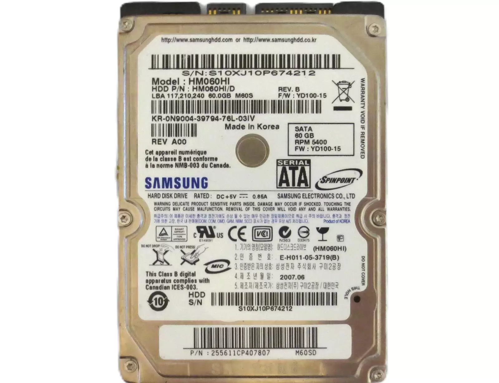 Samsung HM060HI Spinpoint M60 60GB SATA 5400RPM 2.5inch Internal Hard Drive