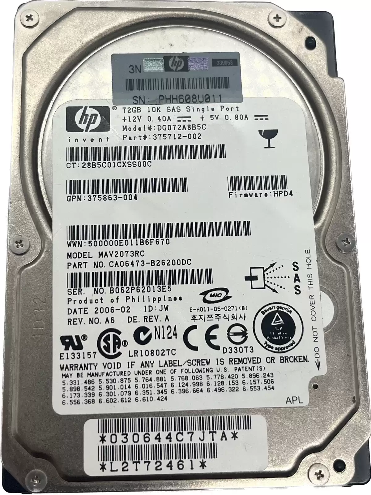 HPE DG072A8B5C 72GB SAS 3Gb/s Hot Swap 10000RPM 2.5-inch Internal Hard Drive