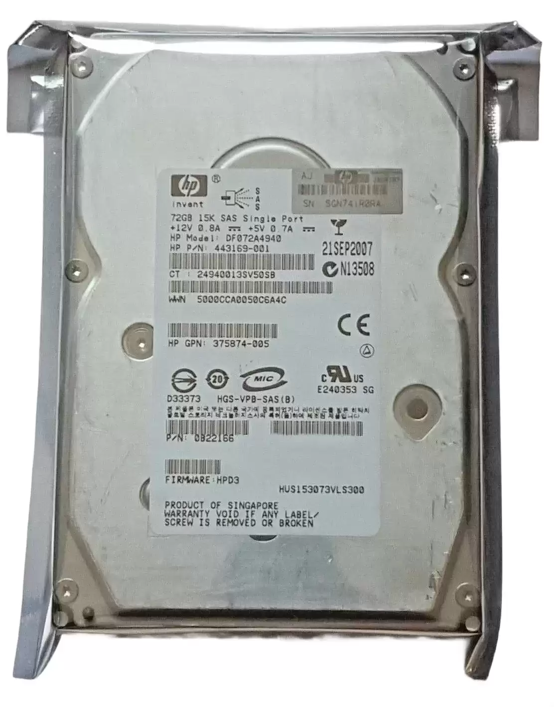 HPE DF072A4940 72GB SAS 3Gb/s Dual Port Hot Swap 15000RPM 3.5-inch Internal Hard Drive