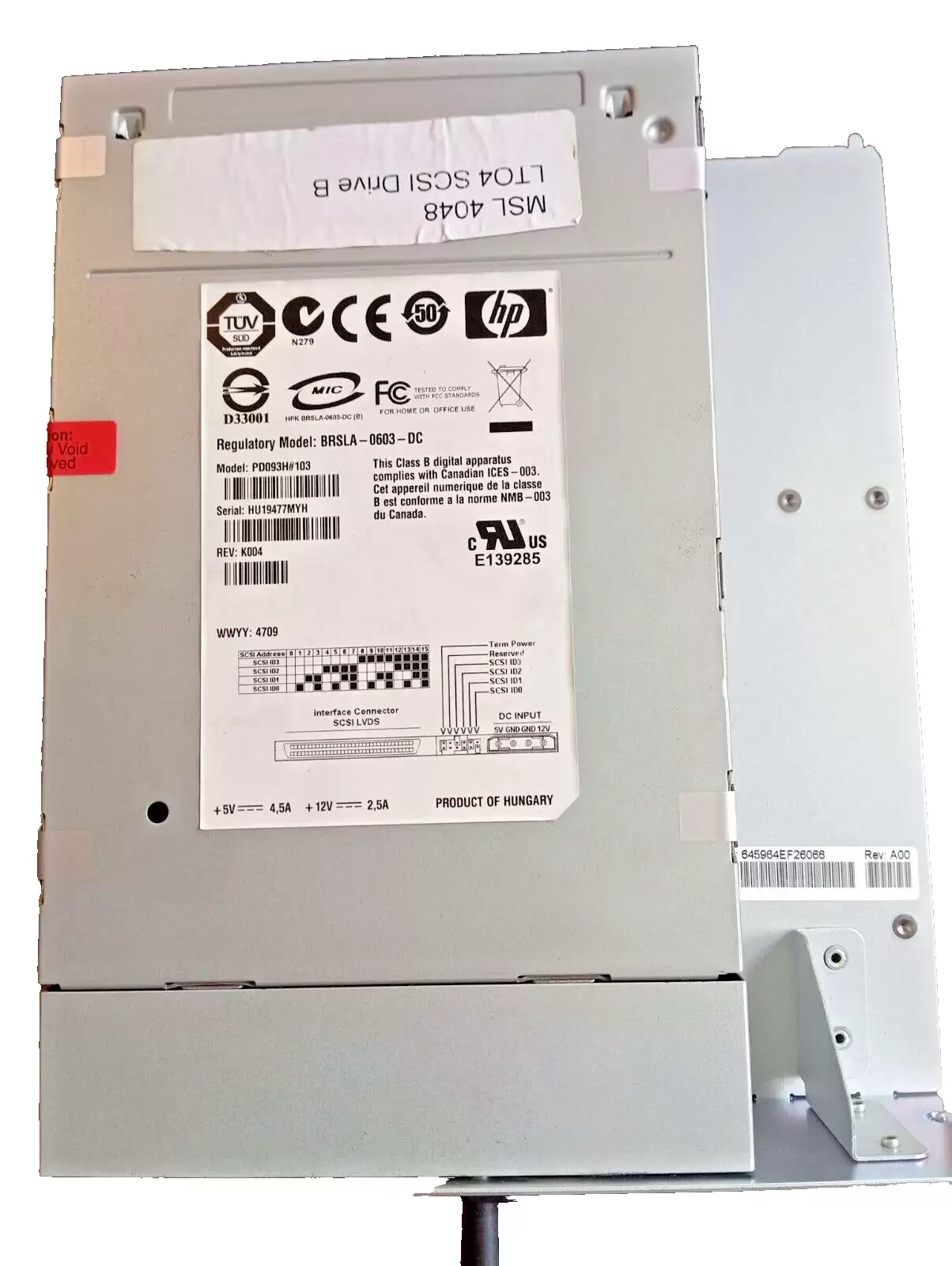 HPE AJ041A StorageWorks MSL2024 800GB (Native) / 1.6TB (Compressed) LTO-4 SCSI LVD Full Height Internal Tape Drive