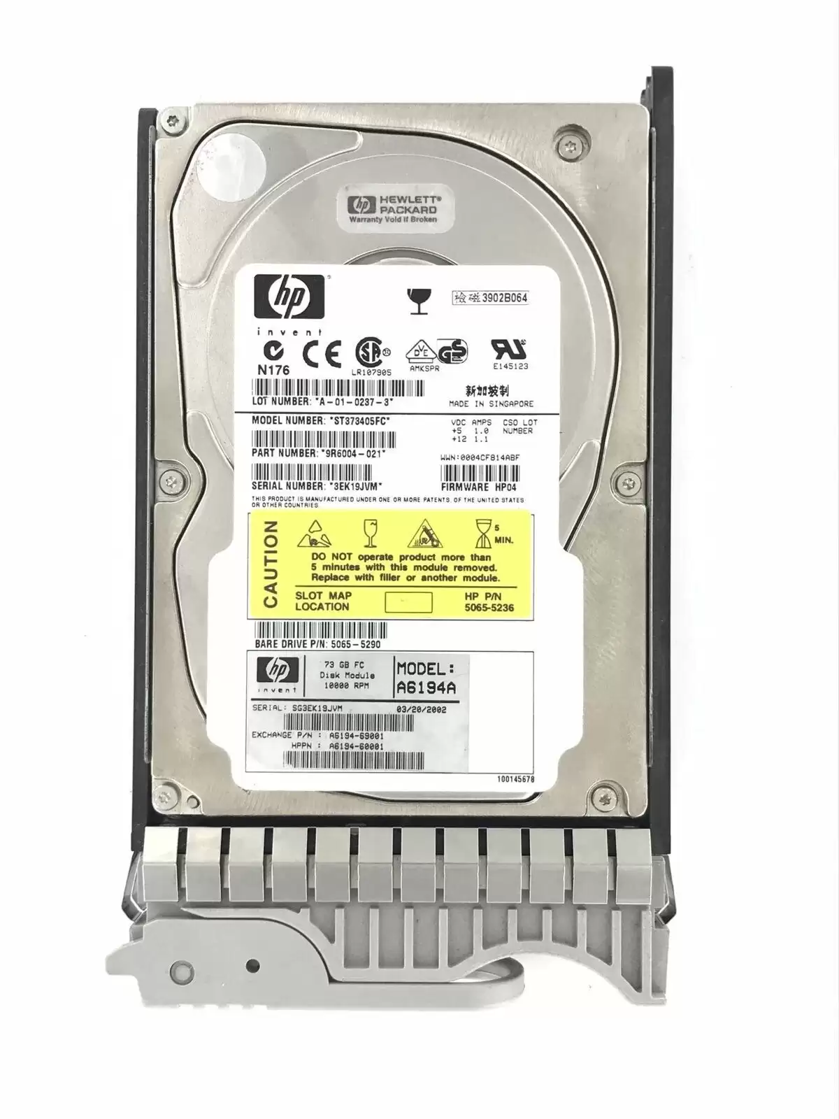 HPE A6194A 73GB Fibre Channel 2Gb/s Dual Port Hot Swap 10000RPM 3.5-inch Internal Hard Drive for StorageWorks 7110