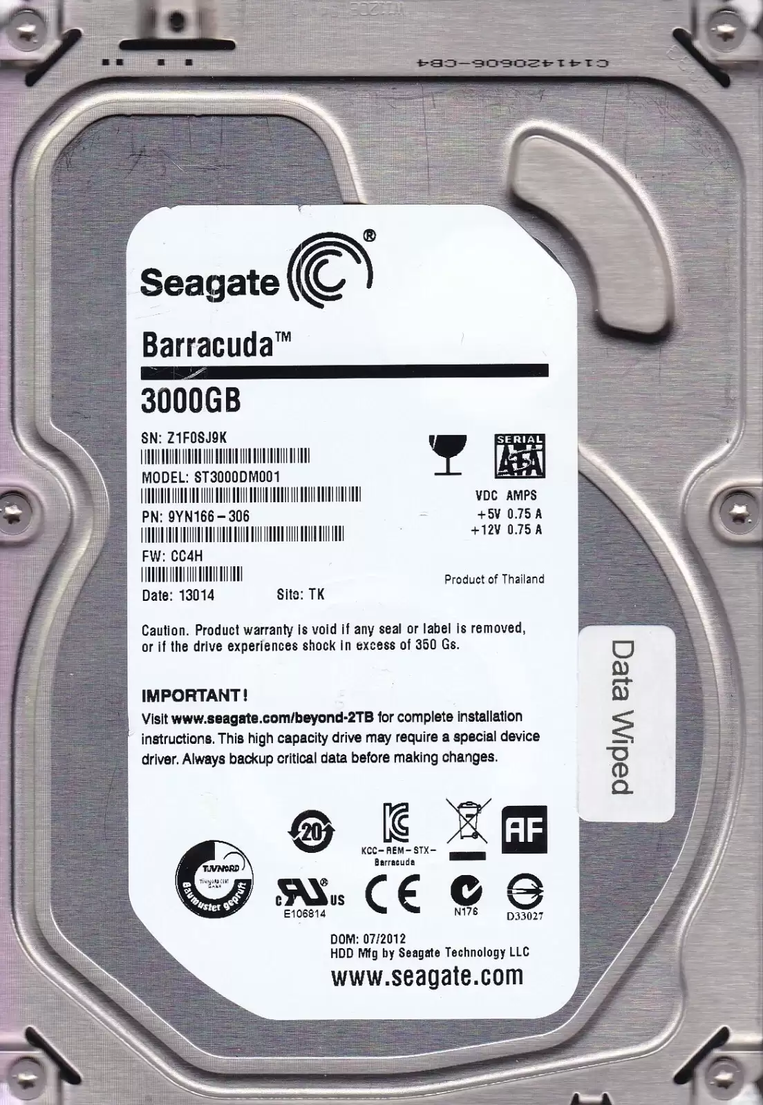 Seagate 9YN166-306 Barracuda 3TB SATA 6Gb/s 7200RPM 64MB Cache 3.5-inch Internal Hard Drive